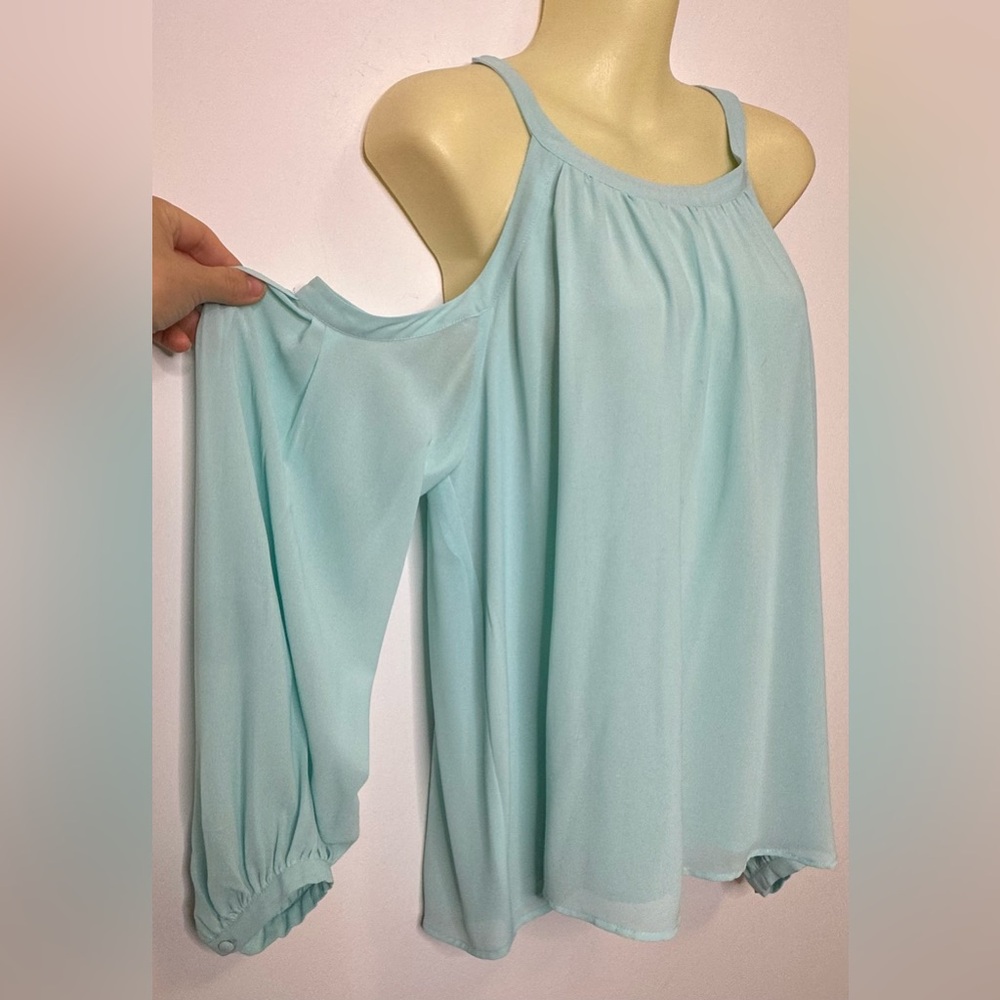 NWOT Naked Zebra Light Blue Cold Shoulder Blouse